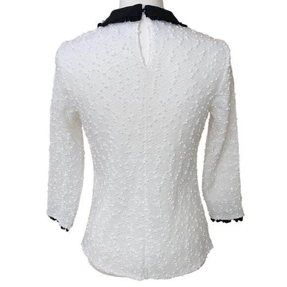 Beaded Pearl Sequin Blouse XS Modest Classic Peter Pan Collar Holiday Romantic - Picture 3 of 14